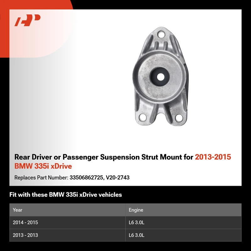 Rear Driver or Passenger Suspension Strut Mount for 2013-2015 BMW 335i xDrive