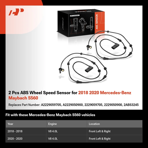 2 Pcs ABS Wheel Speed Sensor for 2018 2020 Mercedes-Benz Maybach S560