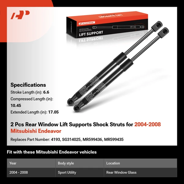 2 Pcs Rear Window Lift Supports Shock Struts for 2004-2008 Mitsubishi Endeavor