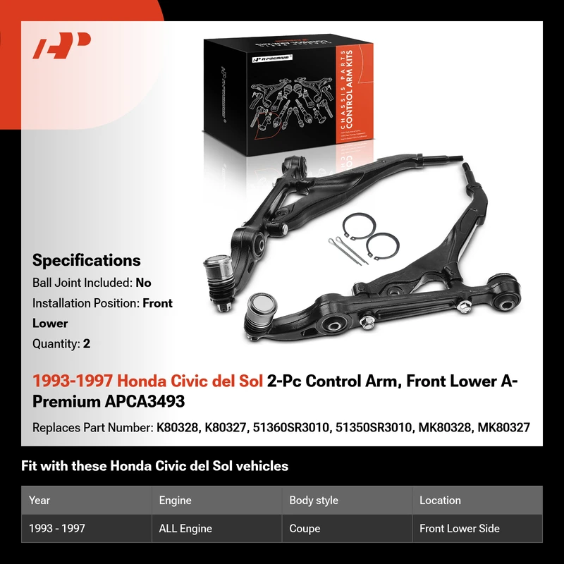 1993-1997 Honda Civic del Sol 2-Pc Control Arm, Front Lower A-Premium APCA3493