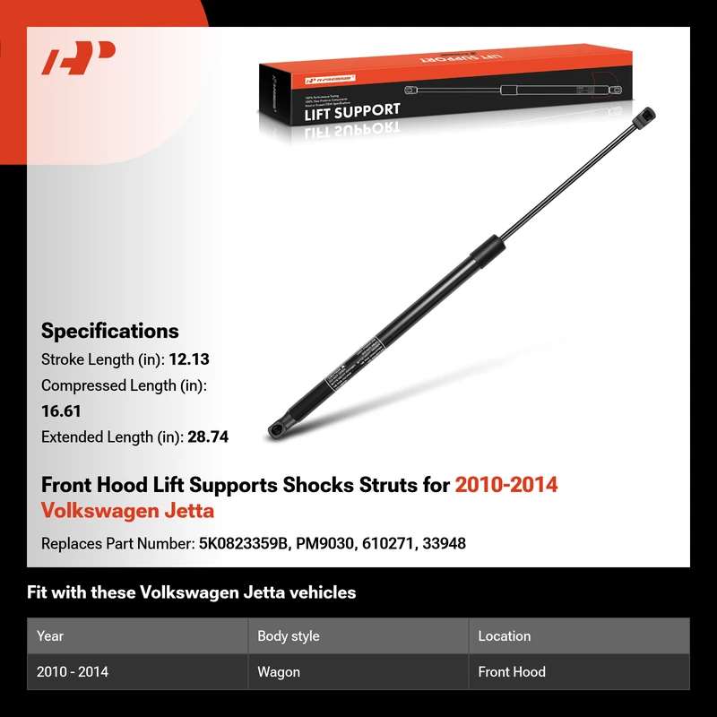 Front Hood Lift Supports Shocks Struts for 2010-2014 Volkswagen Jetta