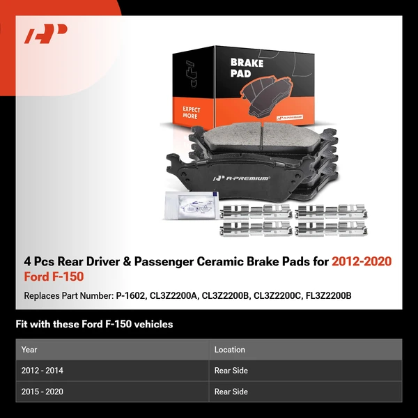 4 Pcs Rear Driver & Passenger Ceramic Brake Pads for 2012-2020 Ford F-150