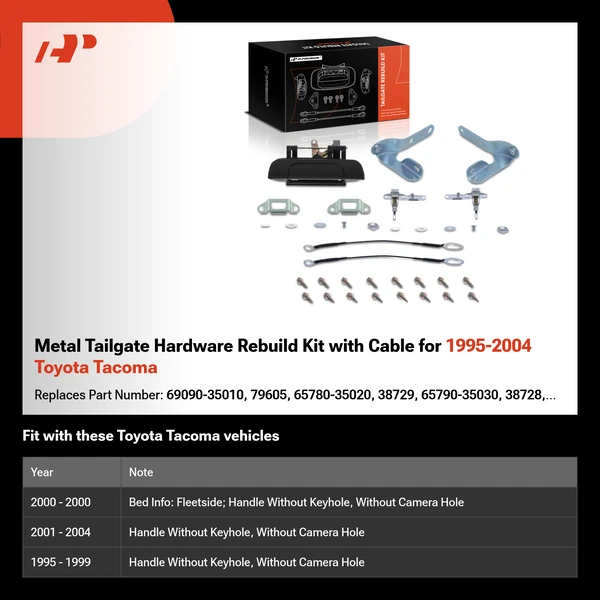 Metal Tailgate Hardware Rebuild Kit with Cable for 1995-2004 Toyota Tacoma