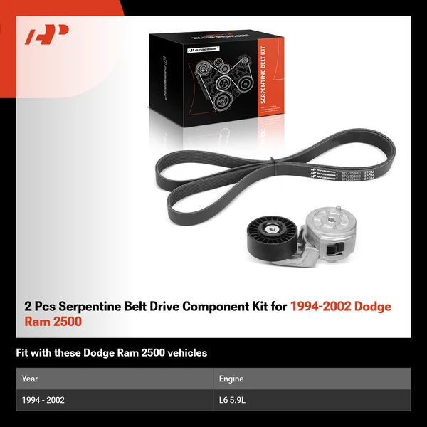 2 Pcs Serpentine Belt Drive Component Kit for 1994-2002 Dodge Ram 2500