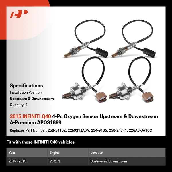 2015 INFINITI Q40 4-Pc Oxygen Sensor Upstream & Downstream A-Premium APOS1889
