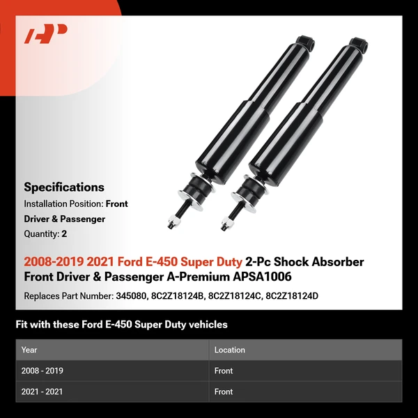 2008-2019 2021 Ford E-450 Super Duty 2-Pc Shock Absorber Front Driver & Passenger A-Premium APSA1006