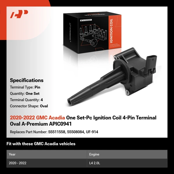 2020-2022 GMC Acadia One Set-Pc Ignition Coil 4-Pin Terminal Oval A-Premium APIC0941