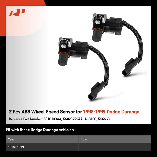2 Pcs ABS Wheel Speed Sensor for 1998-1999 Dodge Durango