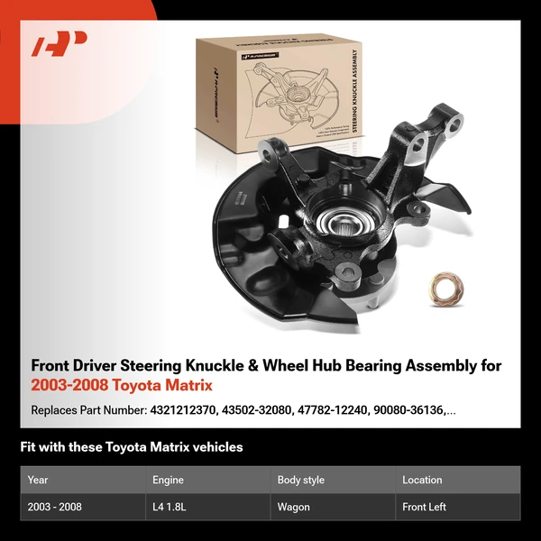 Front Driver Steering Knuckle & Wheel Hub Bearing Assembly for 2003-2008 Toyota Matrix