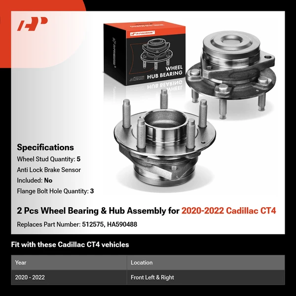 2 Pcs Wheel Bearing & Hub Assembly for 2020-2022 Cadillac CT4