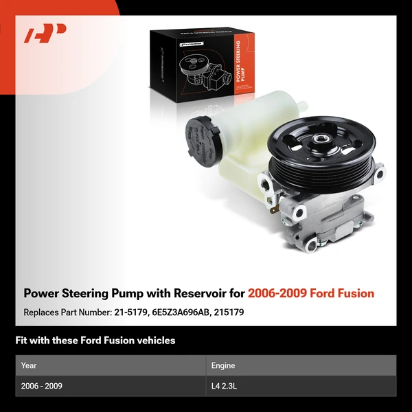 Power Steering Pump with Reservoir for 2006-2009 Ford Fusion