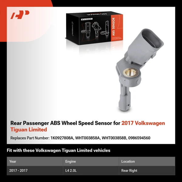 Rear Passenger ABS Wheel Speed Sensor for 2017 Volkswagen Tiguan Limited