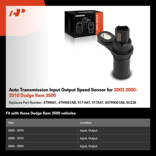 Auto Transmission Input Output Speed Sensor for 2003 2005-2010 Dodge Ram 3500