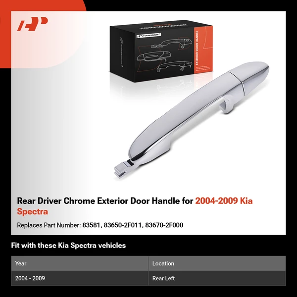 Rear Driver Chrome Exterior Door Handle for 2004-2009 Kia Spectra