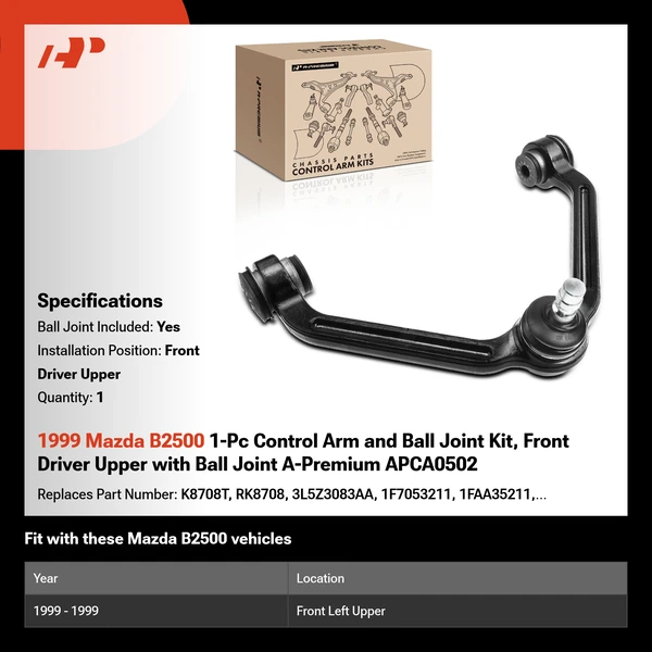 1999 Mazda B2500 1-Pc Control Arm and Ball Joint Kit, Front Driver Upper with Ball Joint A-Premium APCA0502