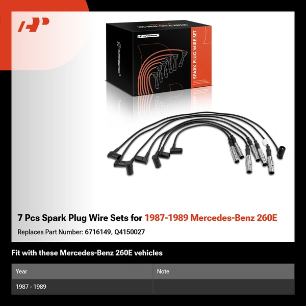 7 Pcs Spark Plug Wire Sets for 1987-1989 Mercedes-Benz 260E