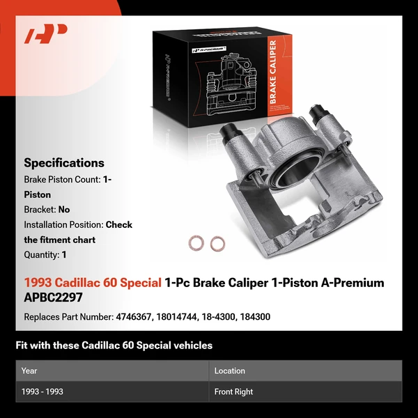 1993 Cadillac 60 Special 1-Pc Brake Caliper 1-Piston A-Premium APBC2297