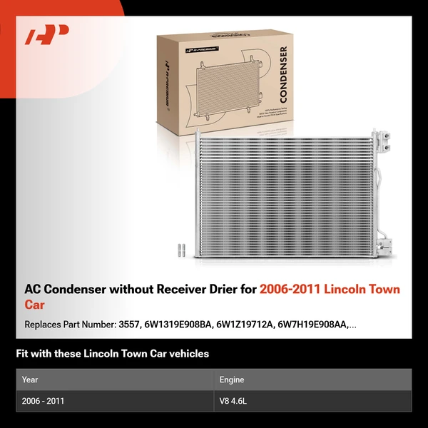 AC Condenser without Receiver Drier for 2006-2011 Lincoln Town Car
