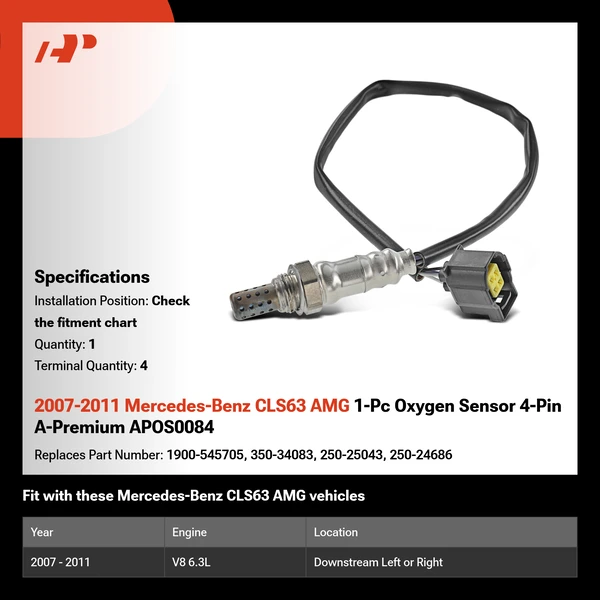 2007-2011 Mercedes-Benz CLS63 AMG 1-Pc Oxygen Sensor 4-Pin A-Premium APOS0084