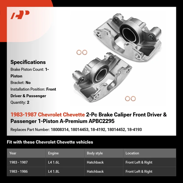 1983-1987 Chevrolet Chevette 2-Pc Brake Caliper Front Driver & Passenger 1-Piston A-Premium APBC2295