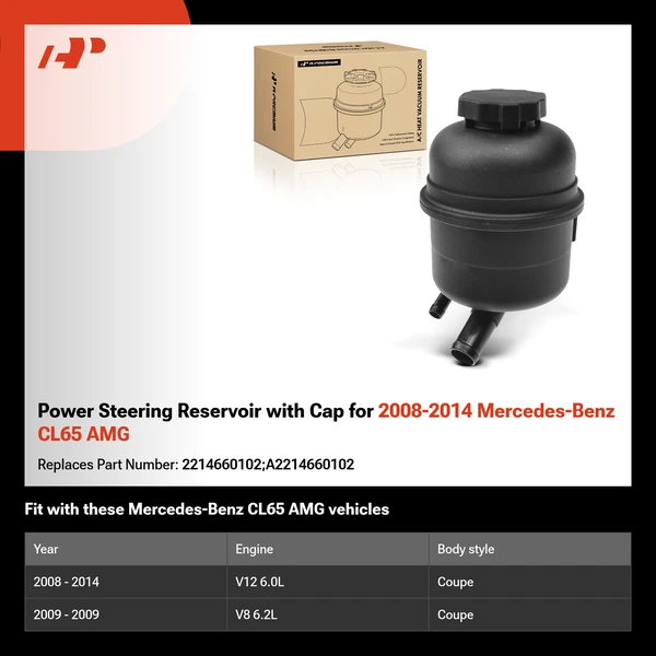 Power Steering Reservoir with Cap for 2008-2014 Mercedes-Benz CL65 AMG