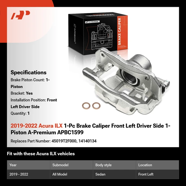 2019-2022 Acura ILX 1-Pc Brake Caliper Front Left Driver Side 1-Piston A-Premium APBC1599
