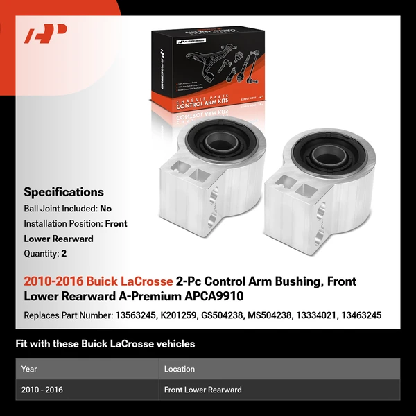 2010-2016 Buick LaCrosse 2-Pc Control Arm Bushing, Front Lower Rearward A-Premium APCA9910