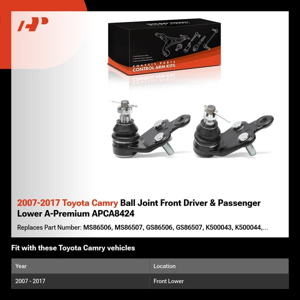 2007-2017 Toyota Camry Ball Joint Front Driver & Passenger Lower A-Premium APCA8424