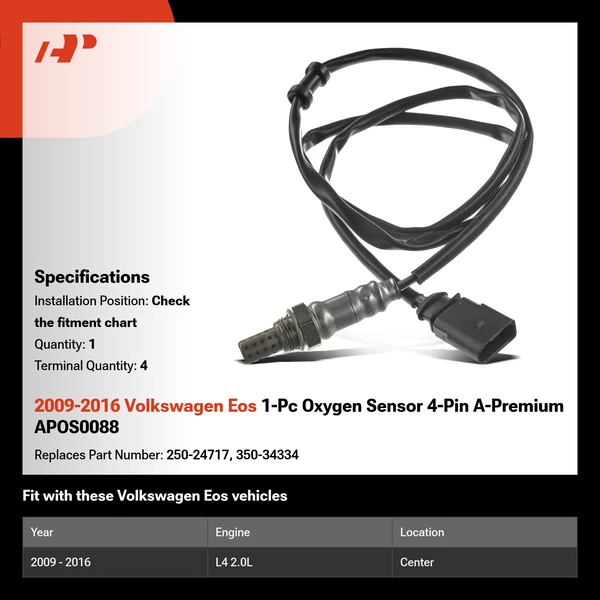 2009-2016 Volkswagen Eos 1-Pc Oxygen Sensor 4-Pin A-Premium APOS0088