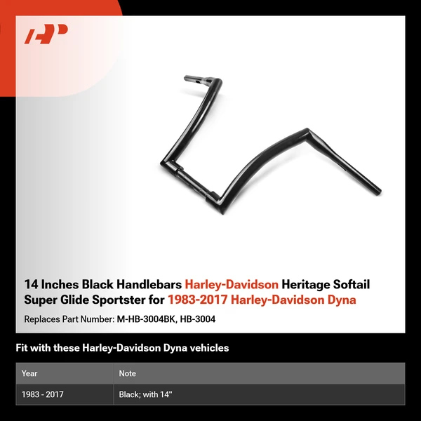 14 Inches Black Handlebars Harley-Davidson Heritage Softail Super Glide Sportster for 1983-2017 Harley-Davidson Dyna