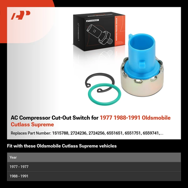 AC Compressor Cut-Out Switch for 1977 1988-1991 Oldsmobile Cutlass Supreme