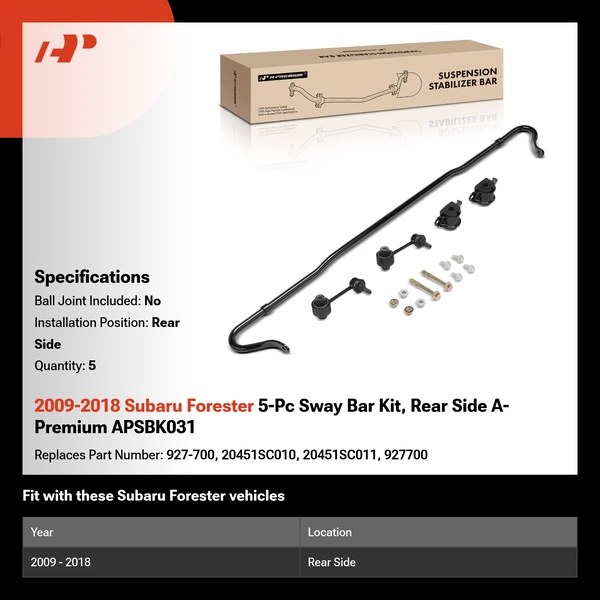 2009-2018 Subaru Forester 5-Pc Sway Bar Kit, Rear Side A-Premium APSBK031