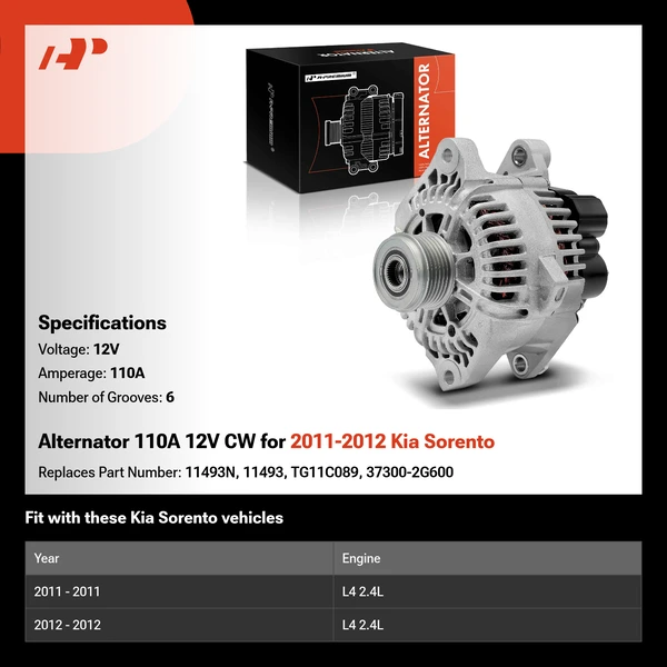 Alternator 110A 12V CW for 2011-2012 Kia Sorento