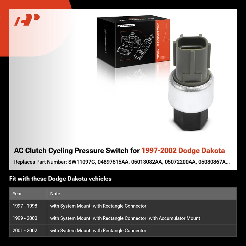 AC Clutch Cycling Pressure Switch for 1997-2002 Dodge Dakota