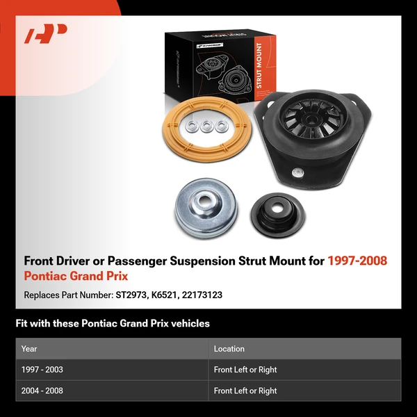 Front Driver or Passenger Suspension Strut Mount for 1997-2008 Pontiac Grand Prix