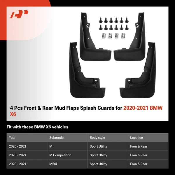4 Pcs Front & Rear Mud Flaps Splash Guards for 2020-2021 BMW X6