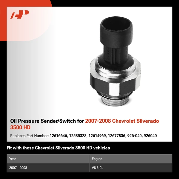 Oil Pressure Sender/Switch for 2007-2008 Chevrolet Silverado 3500 HD