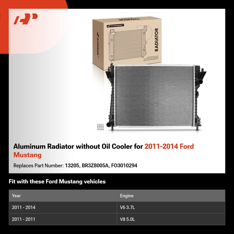 Aluminum Radiator without Oil Cooler for 2011-2014 Ford Mustang