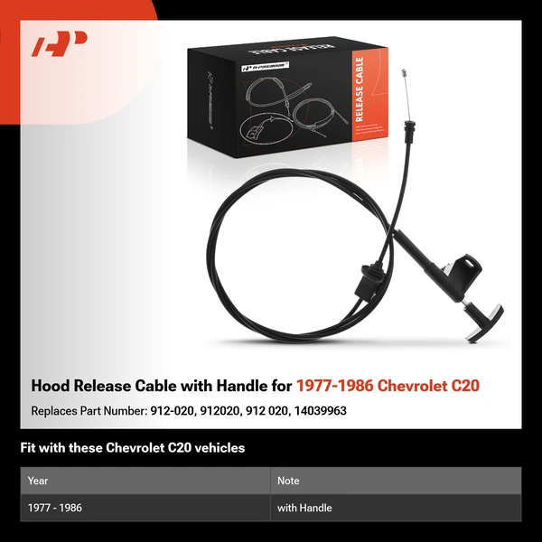Hood Release Cable with Handle for 1977-1986 Chevrolet C20