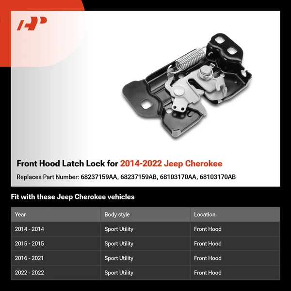 Front Hood Latch Lock for 2014-2022 Jeep Cherokee