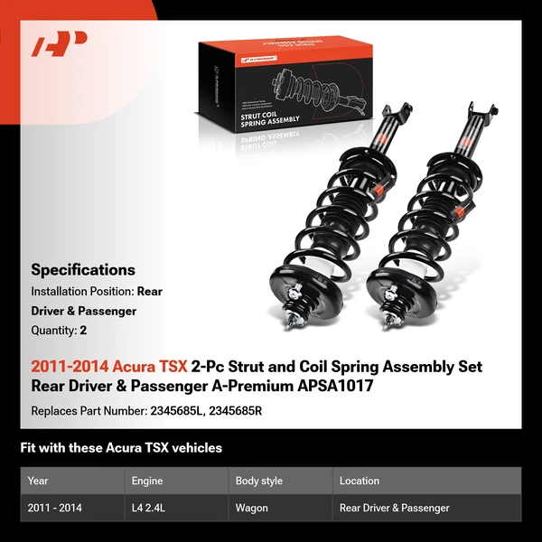 2011-2014 Acura TSX 2-Pc Strut and Coil Spring Assembly Set Rear Driver & Passenger A-Premium APSA1017