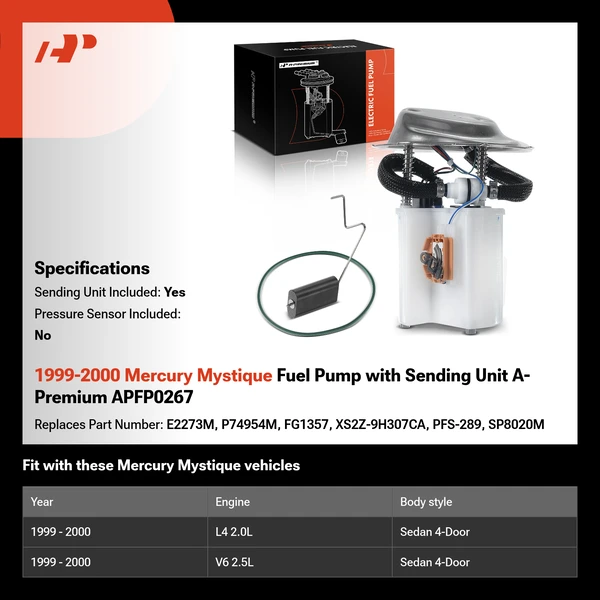 1999-2000 Mercury Mystique Fuel Pump with Sending Unit A-Premium APFP0267