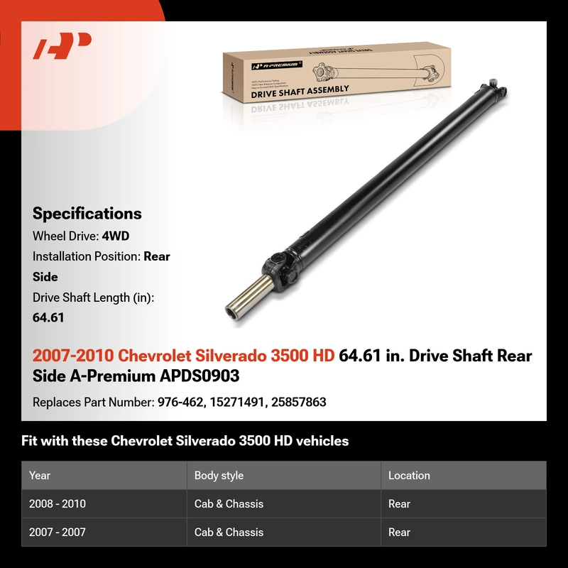 2007-2010 Chevrolet Silverado 3500 HD 64.61 in. Drive Shaft Rear Side A-Premium APDS0903