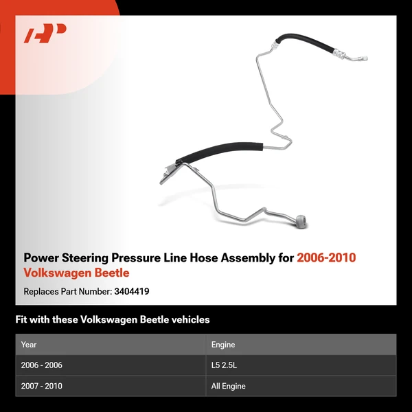 Power Steering Pressure Line Hose Assembly for 2006-2010 Volkswagen Beetle