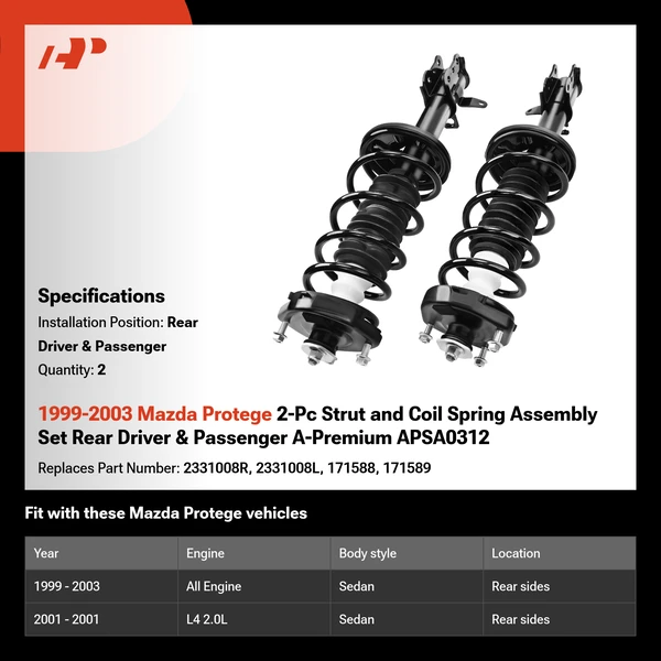 1999-2003 Mazda Protege 2-Pc Strut and Coil Spring Assembly Set Rear Driver & Passenger A-Premium APSA0312