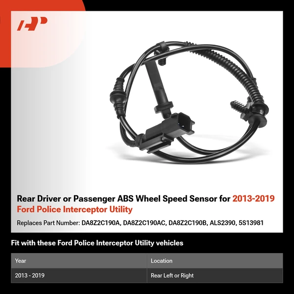 Rear Driver or Passenger ABS Wheel Speed Sensor for 2013-2019 Ford Police Interceptor Utility