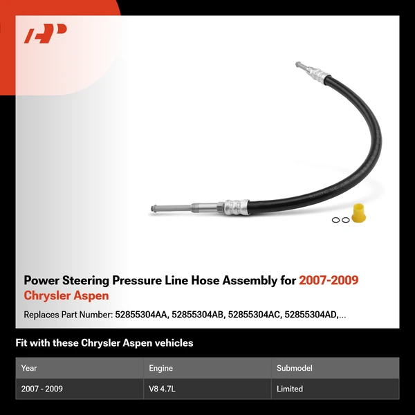 Power Steering Pressure Line Hose Assembly for 2007-2009 Chrysler Aspen