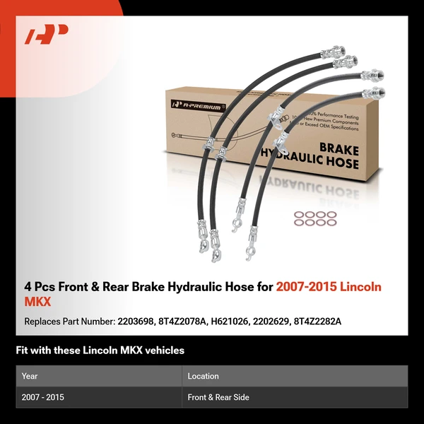 4 Pcs Front & Rear Brake Hydraulic Hose for 2007-2015 Lincoln MKX