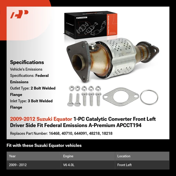 2009-2012 Suzuki Equator 1-PC Catalytic Converter Front Left Driver Side Fit Federal Emissions A-Premium APCCT194