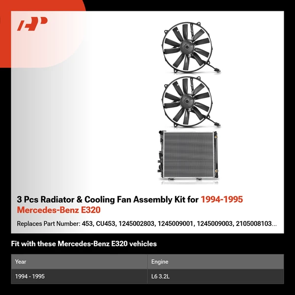 3 Pcs Radiator & Cooling Fan Assembly Kit for 1994-1995 Mercedes-Benz E320